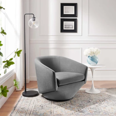 Torrance Performance Velvet Fabric Swivel Chair in Gray