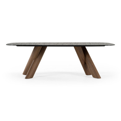 Darnaby Dark Grey Glass + Walnut Dining Table