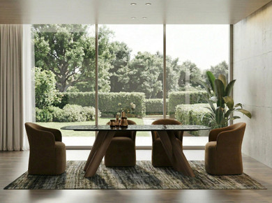 Darnaby Dark Grey Glass + Walnut Dining Table