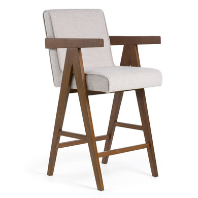 Gannon Beige Fabric + Walnut Counter Chair, Set of 2