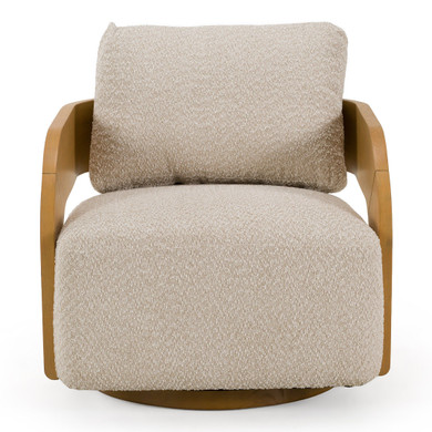 Ulysses Beige Fabric + Natural Oak Swivel Accent Chair