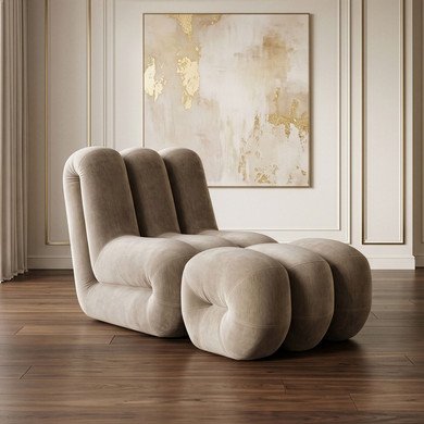 Divot Modern Taupe Fabric Accent Chair + Ottoman
