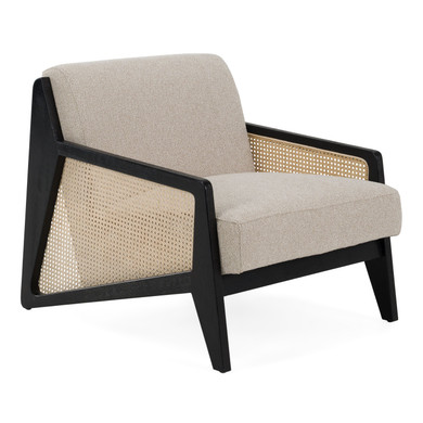Kravitz -Beige Fabric + Rattan + Black Walnut Accent Chair