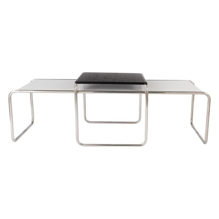 Laccio Nesting Table Set, White Long Table, Black Short Table