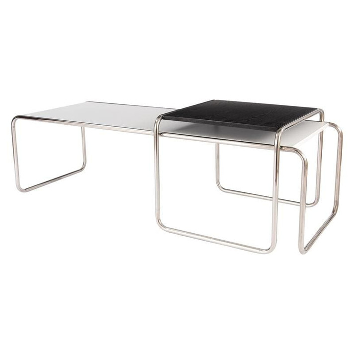 Laccio Nesting Table Set, White Long Table, Black Short Table