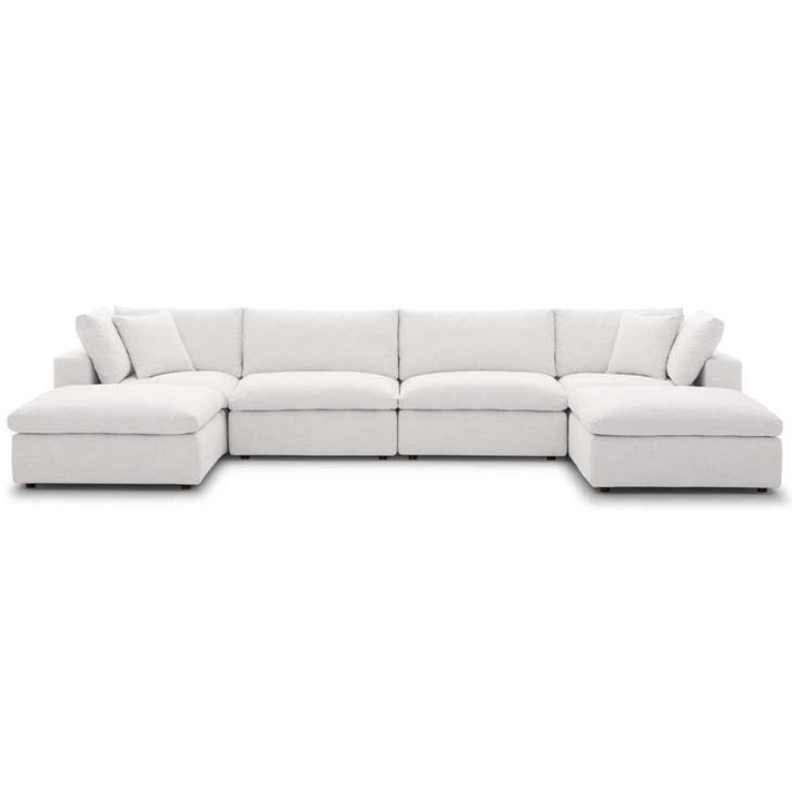 Crux Down Filled Overstuffed 6 Piece Sectional Sofa, Beige