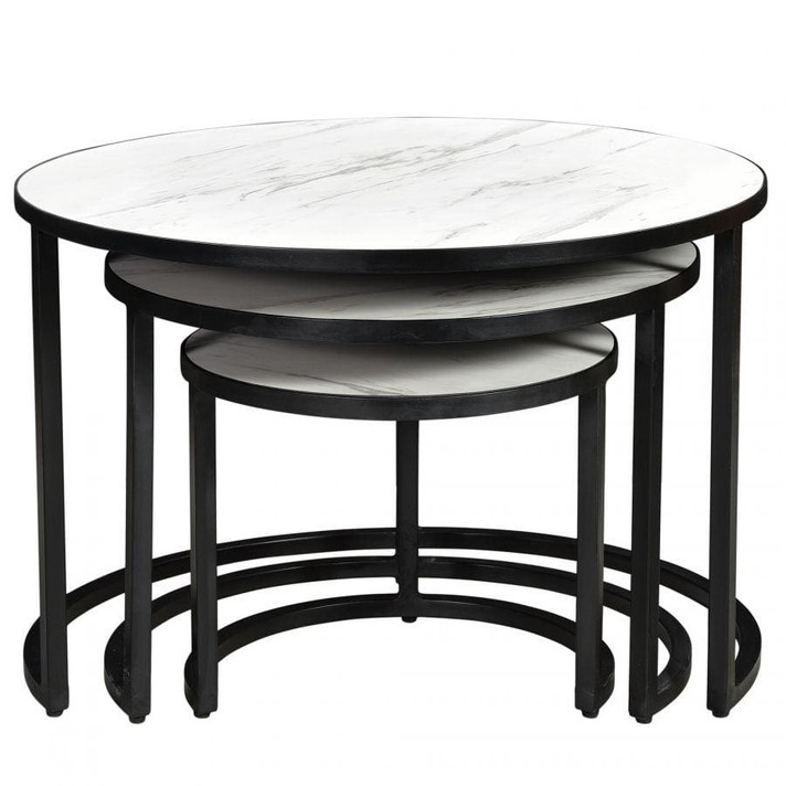 Dash 3pc Round Coffee Table Set, Faux White Marble