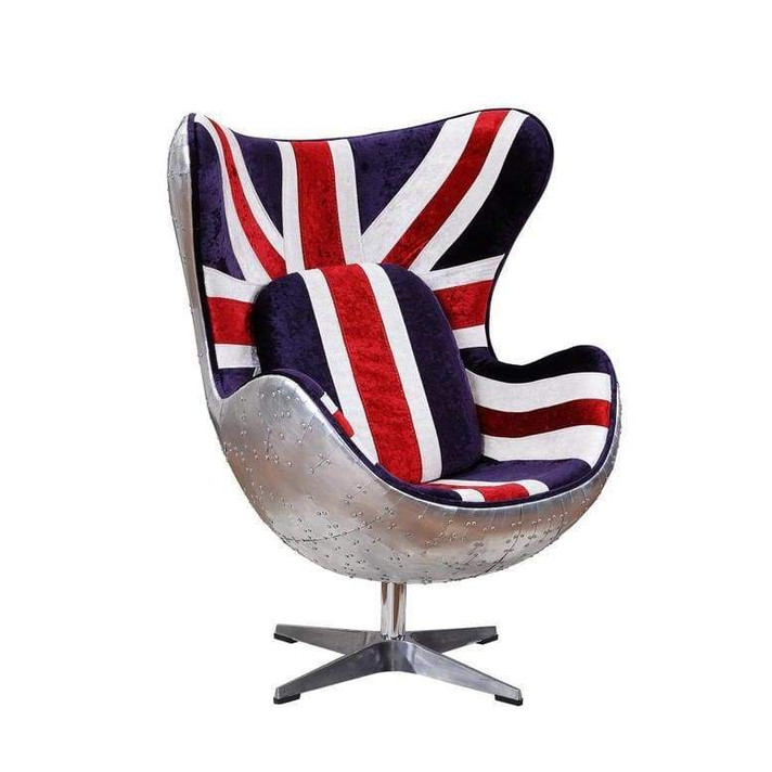 Union Jack Swivel Egg Chair With Aluminum Patchwork