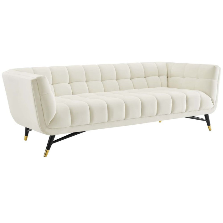 Adept Upholstered Velvet Sofa, Ivory