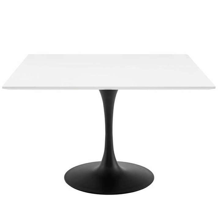 Pedestal Design 47" Square Wood Top Dining Table, Black White