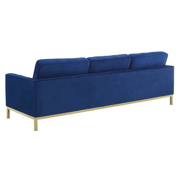 Loft Velvet Sofa, Gold Stainless Steel Legs, Navy