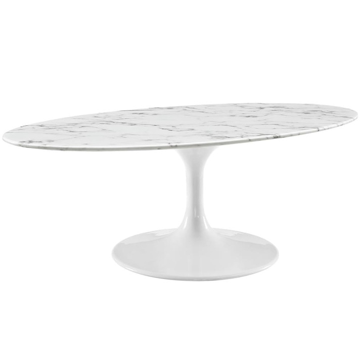 Pedestal Design 48” Oval-Shaped Artificial Marble Coffee Table