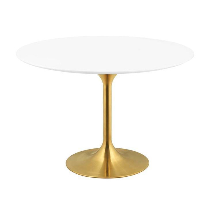 Pedestal Design 47" Round Wood Top Dining Table Gold, White
