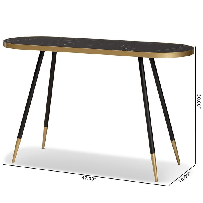 Laurel Console Table, Black Faux Marble, Gold and Black