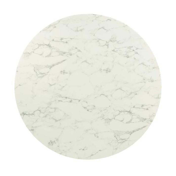 Pedestal Design 47” Round Artificial Marble Dining Table, Rose Gold