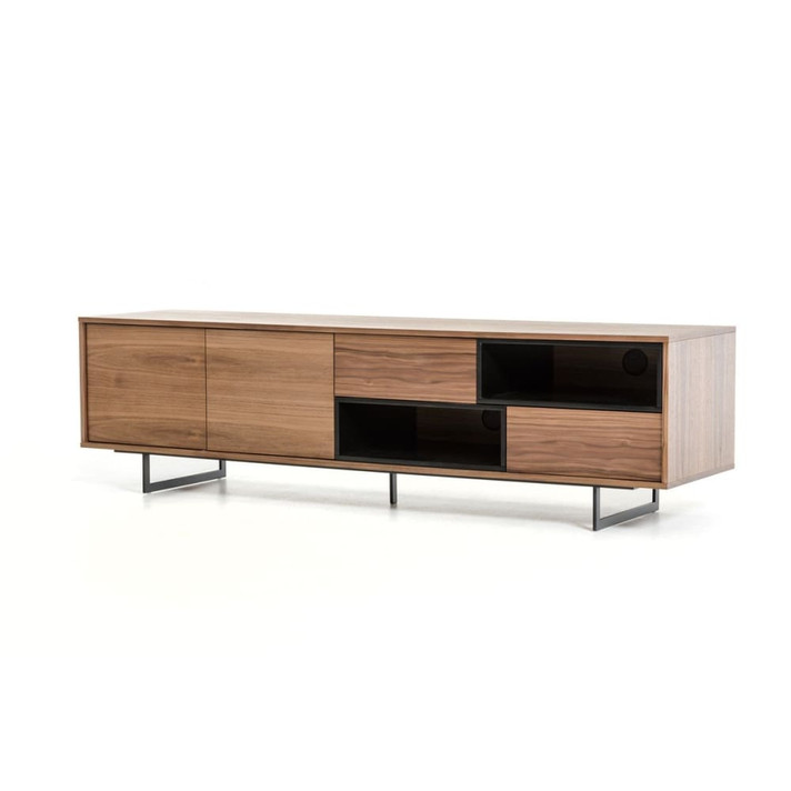 Torey Modern Walnut TV Stand, Black