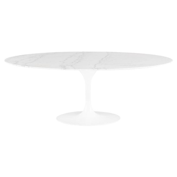 Pedestal Dining Table, 77" Oval White Marble