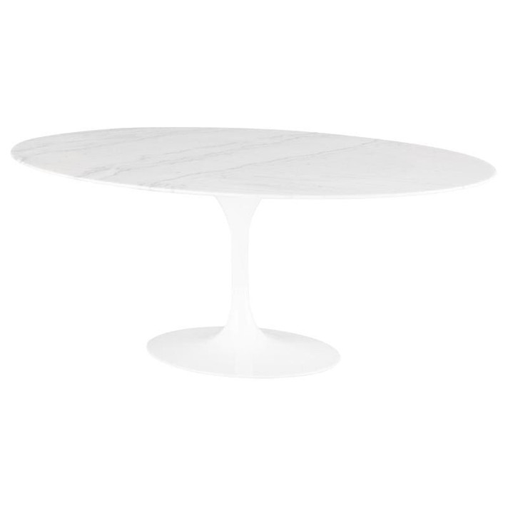 Pedestal Dining Table, 77" Oval White Marble