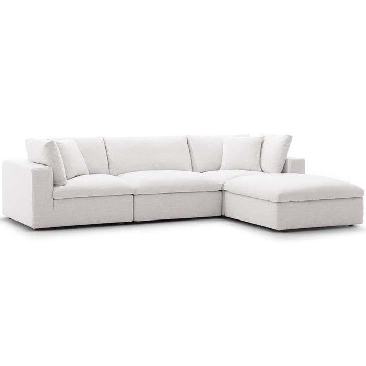 Crux Down Filled Overstuffed 4 Piece Sectional Sofa, Beige