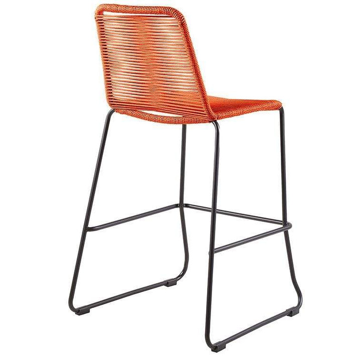 Shasta 26" Outdoor Metal and Orange Rope Stackable Counter Stool, Set of Two