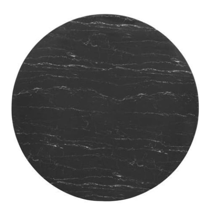 Pedestal Design 54” Round Black Artificial Marble Dining Table, Black Base