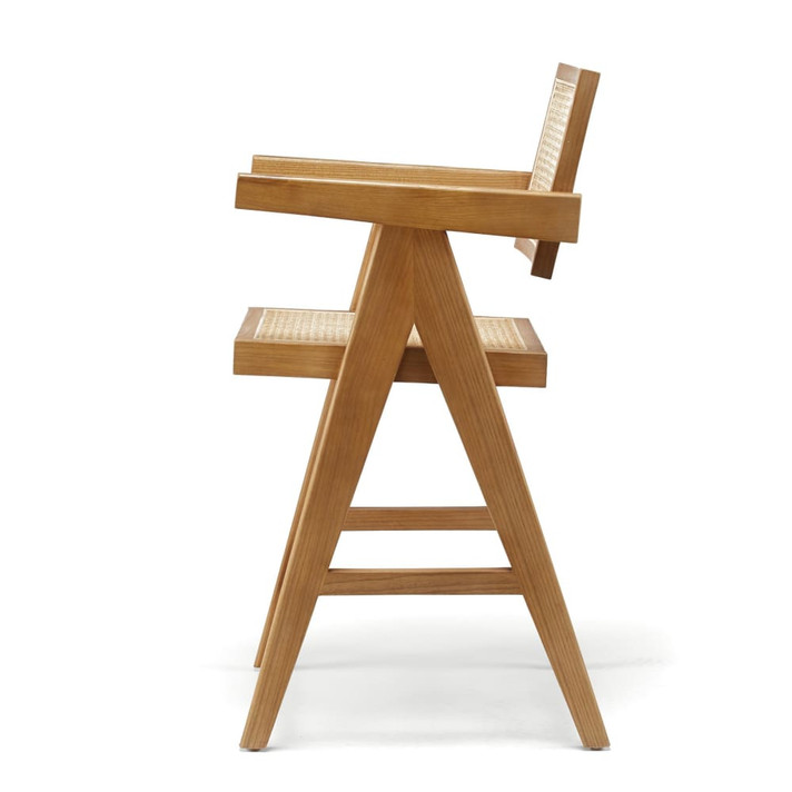 Jeanneret Design Counter Stool, Natural Teak
