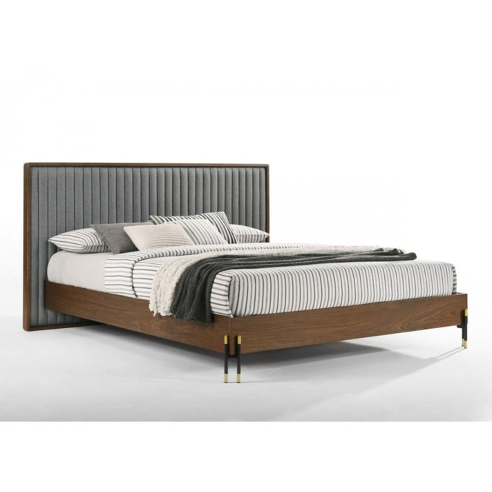Elroy Mid Century Walnut and Grey Bed, King
