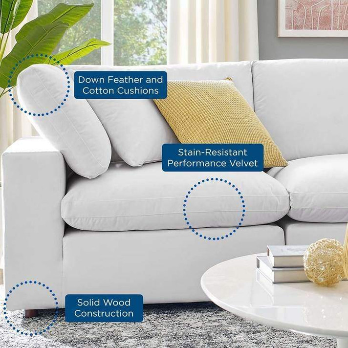 Crux Down Filled Overstuffed 4 Piece Sectional Sofa, White Velvet