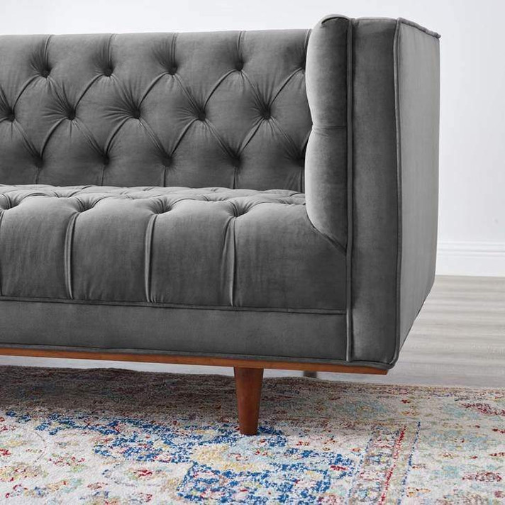 Ellen Tufted Velvet Sofa, Gray