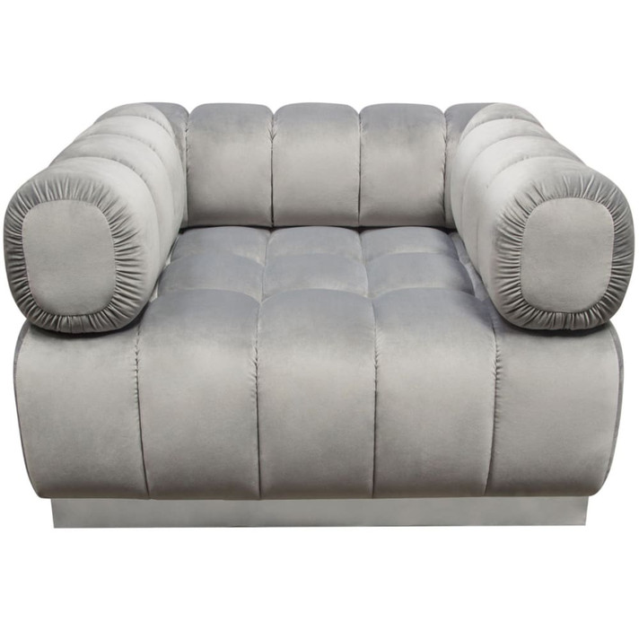 Hermitage Chair, Channel Tufted Platinum Grey Velvet And Silver