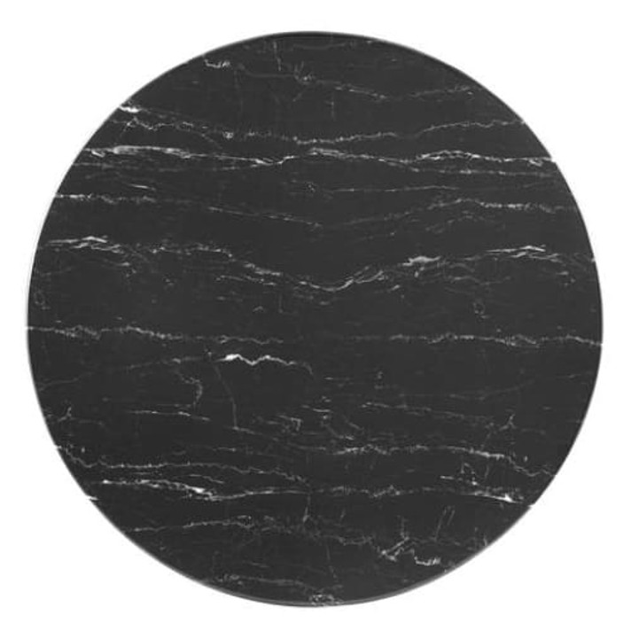 Pedestal Design 40” Round Black Artificial Marble Dining Table, Black Base