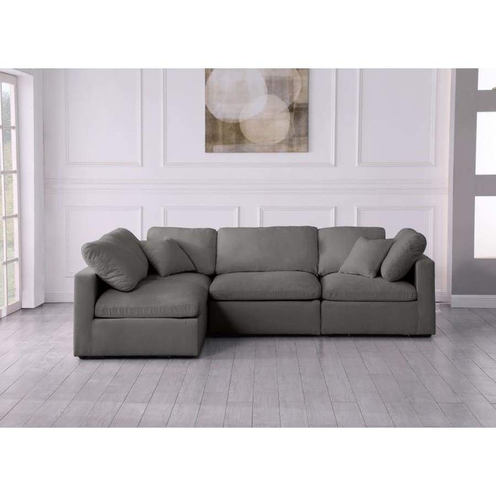 Portland Plush Velvet Standard Cloud Modular Down Filled Overstuffed Reversible Sectional, Grey