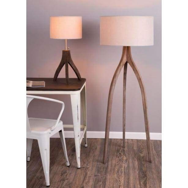 Wishbone Table Lamp Wood, Light Grey Shade