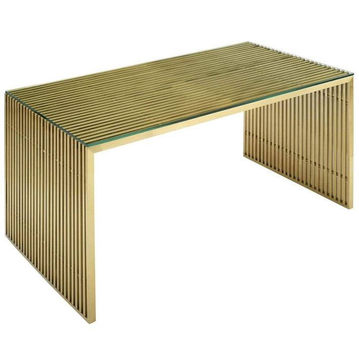 Gridiron Stainless Steel Dining Table, Gold