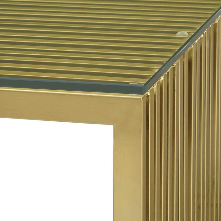 Gridiron Stainless Steel Dining Table, Gold