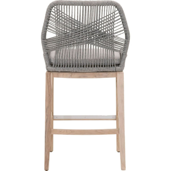 Loom Bar Stool, Platinum Rope, Grey Fabric, Grey Teak Legs