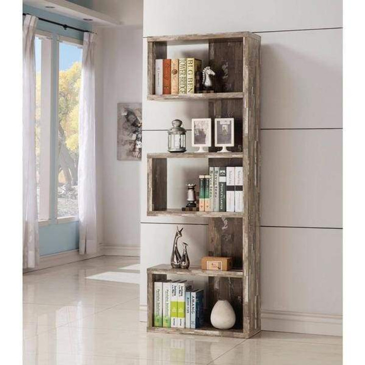 Camille Distressed Wooden Open Bookcase, Brown