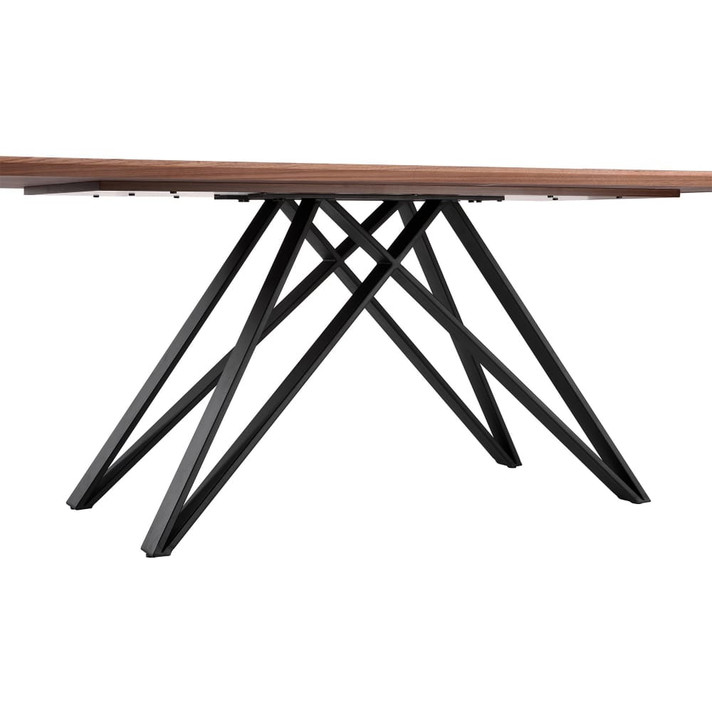 Modena Contemporary Dining Table in Matte Black Finish and Walnut Wood Top