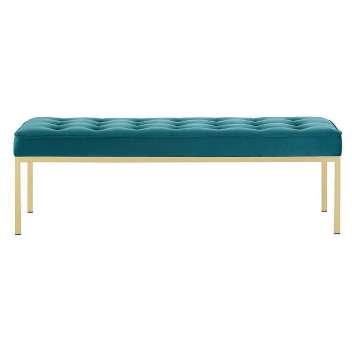 Loft Large Gold Leg Velvet Bench, Teal Loft Large Gold Leg Velvet Bench, Teal