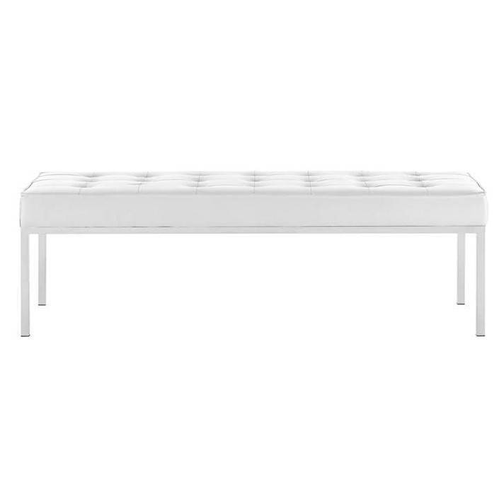 Loft Tufted Large Vegan Leather Bench, White Loft Tufted Large Vegan Leather Bench, White