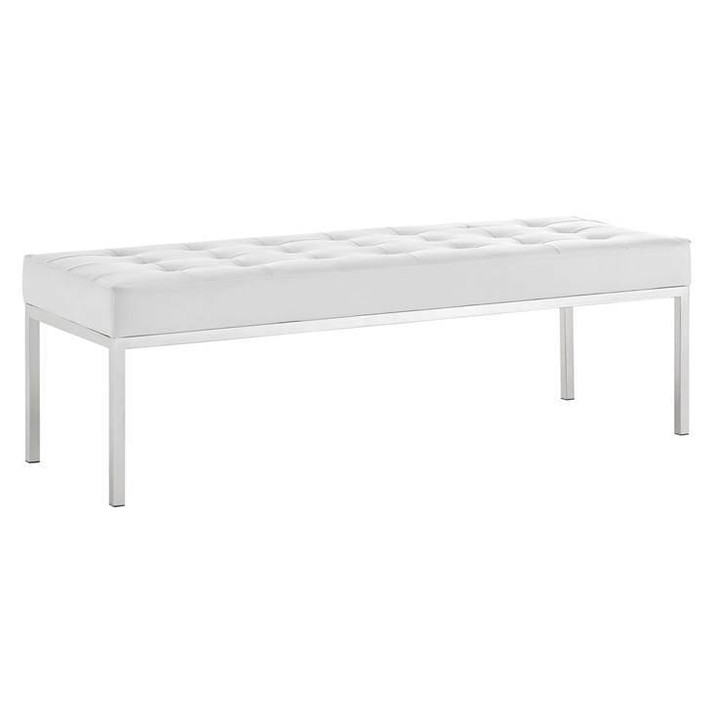 Loft Tufted Large Vegan Leather Bench, White Loft Tufted Large Vegan Leather Bench, White