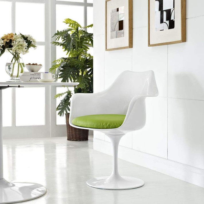 Pedestal Design Dining Vinyl Armchair, Green