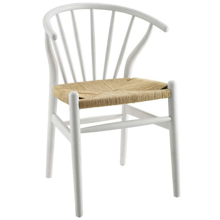 Danish Spindle Wood Dining Side Chair, White Danish Spindle Wood Dining Side Chair, White