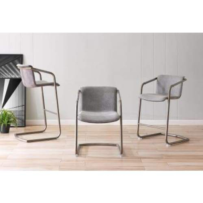 Indy Fabric Bar Stool Silver Frame, Sage Gray and Velvet Gray, Set of 2