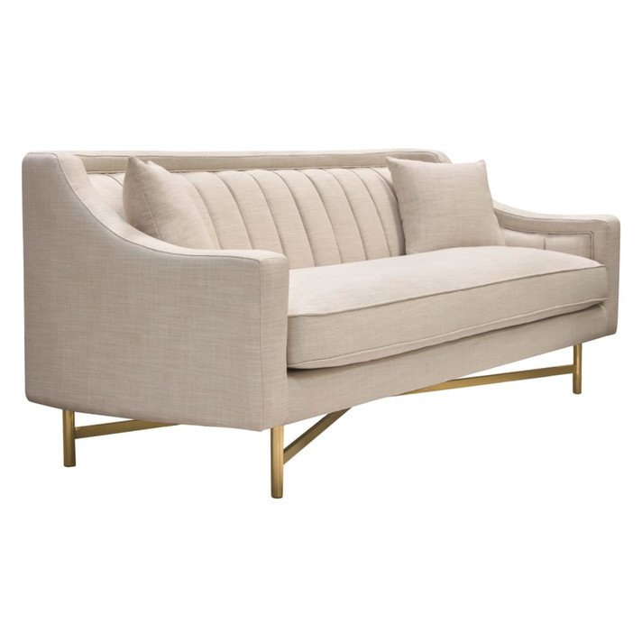 Croft Fabric Sofa in Sand Linen Fabric Gold Metal Frame