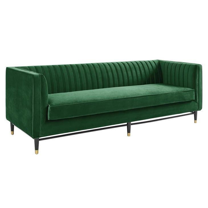 Devotion Channel Tufted Velvet Sofa, Emerald