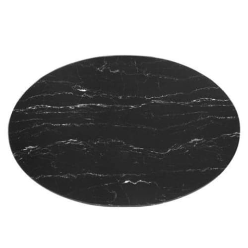 Pedestal Design 42" Oval Black Artificial Marble Dining Table, Black Base