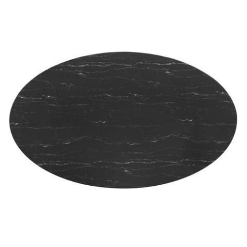 Pedestal Design 78" Oval Black Artificial Marble Dining Table, Rose Gold Base