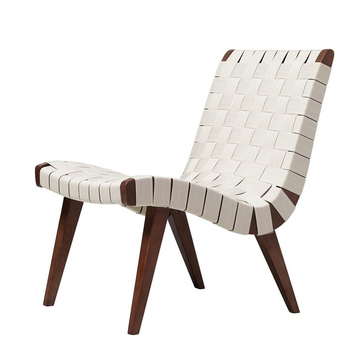 Risom Lounge Chair & Ottoman White, Walnut