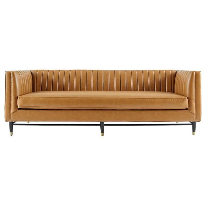 Devotion Channel Tufted Velvet Sofa, Tan Vegan Leather